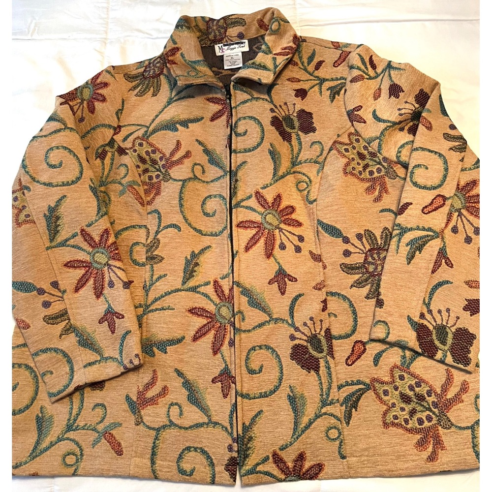 Maggie Sweet XL Tapestry Jacket Floral Botanical Zip Front Boho Cottagecore